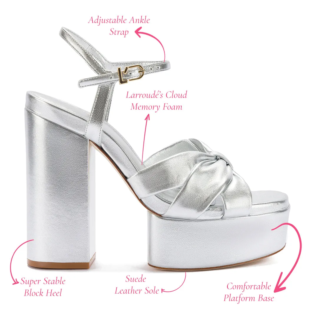 Vivienne Platform Sandal In Silver Metallic Leather sold by Larroude product image thumbnail 5
