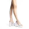Vivienne Platform Sandal In Silver Metallic Leather sold by Larroude