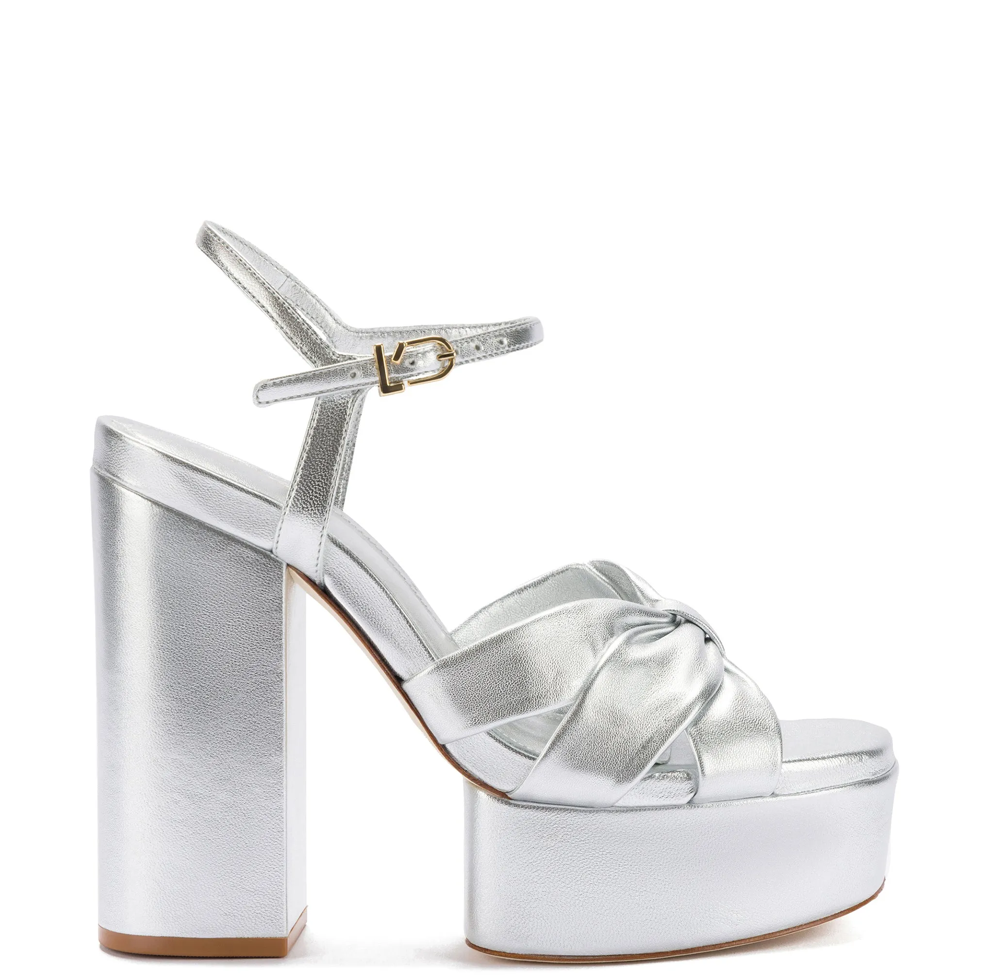Vivienne Platform Sandal In Silver Metallic Leather sold by Larroude