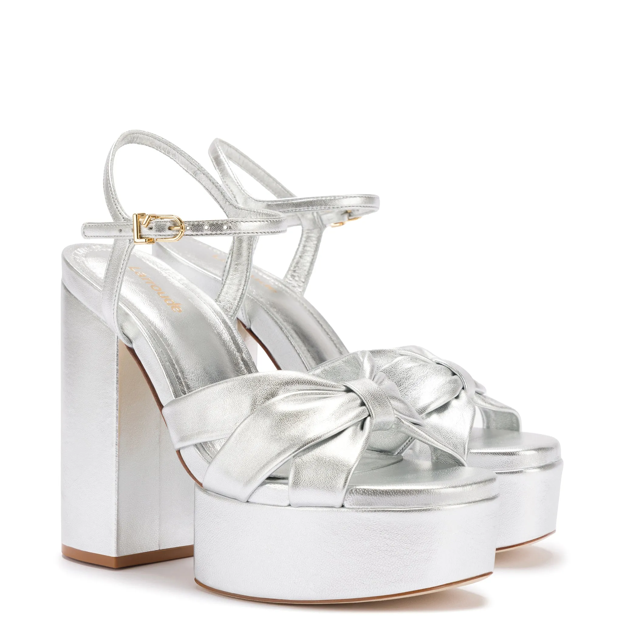 Vivienne Platform Sandal In Silver Metallic Leather sold by Larroude product image thumbnail 2