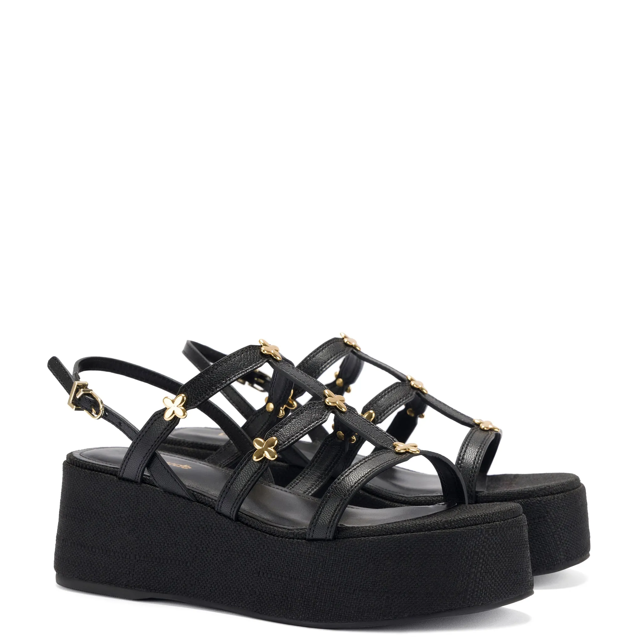 Harmony Flatform Sandal In Black Raffia sold by Larroude product image thumbnail 2