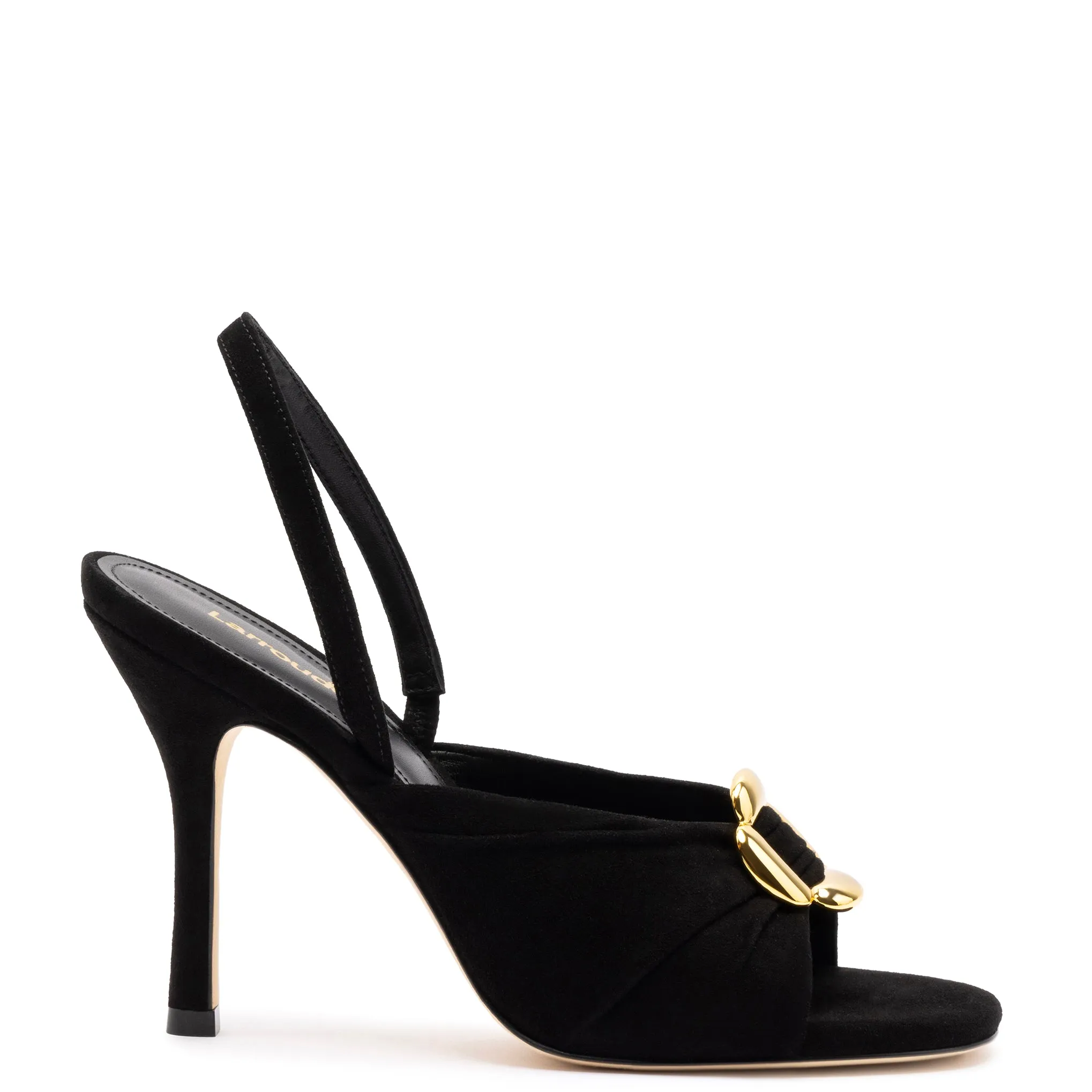 Mayfair Sandal In Black Suede sold by Larroude