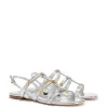 Harmony Flat Sandal In Silver Specchio sold by Larroude