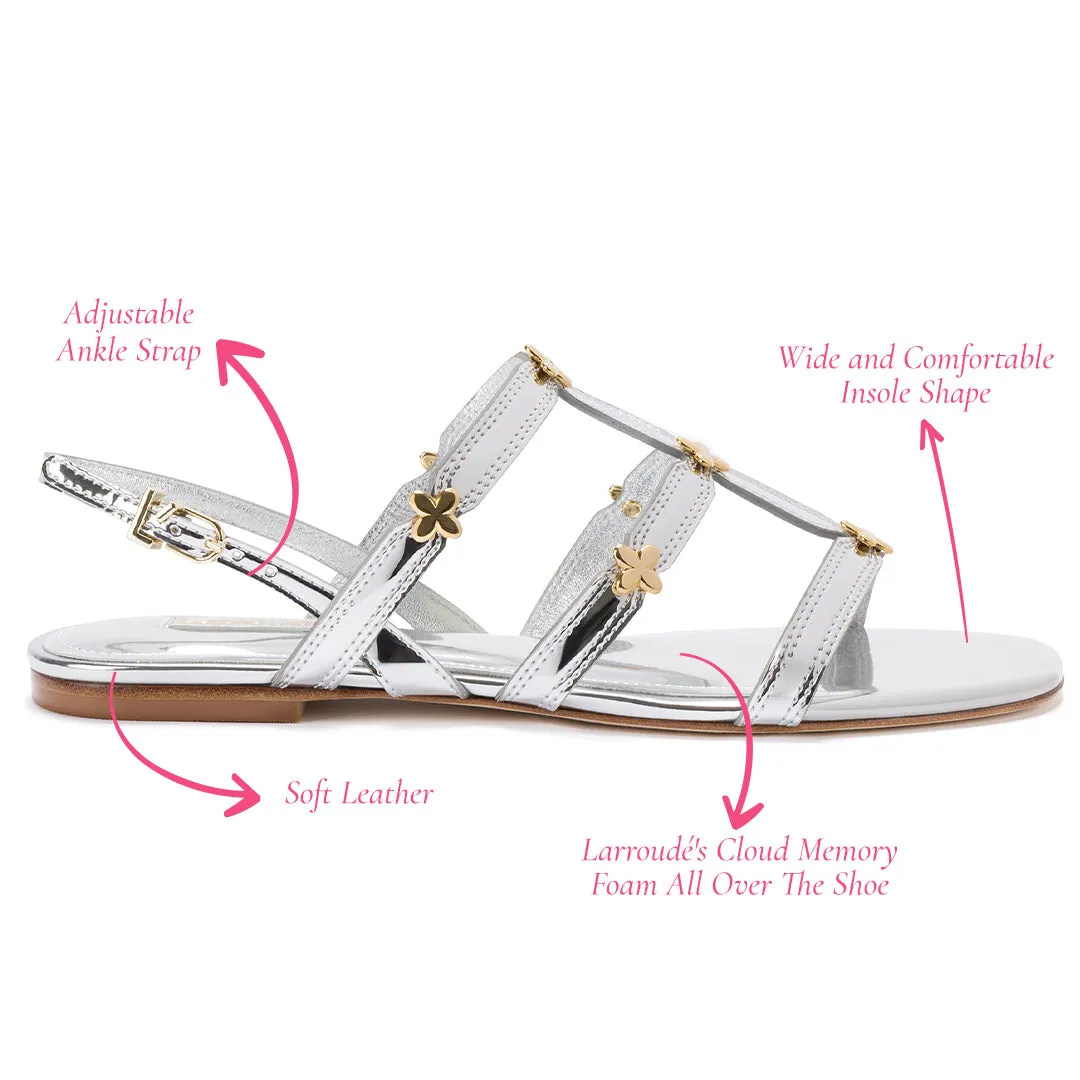Harmony Flat Sandal In Silver Specchio sold by Larroude product image thumbnail 5
