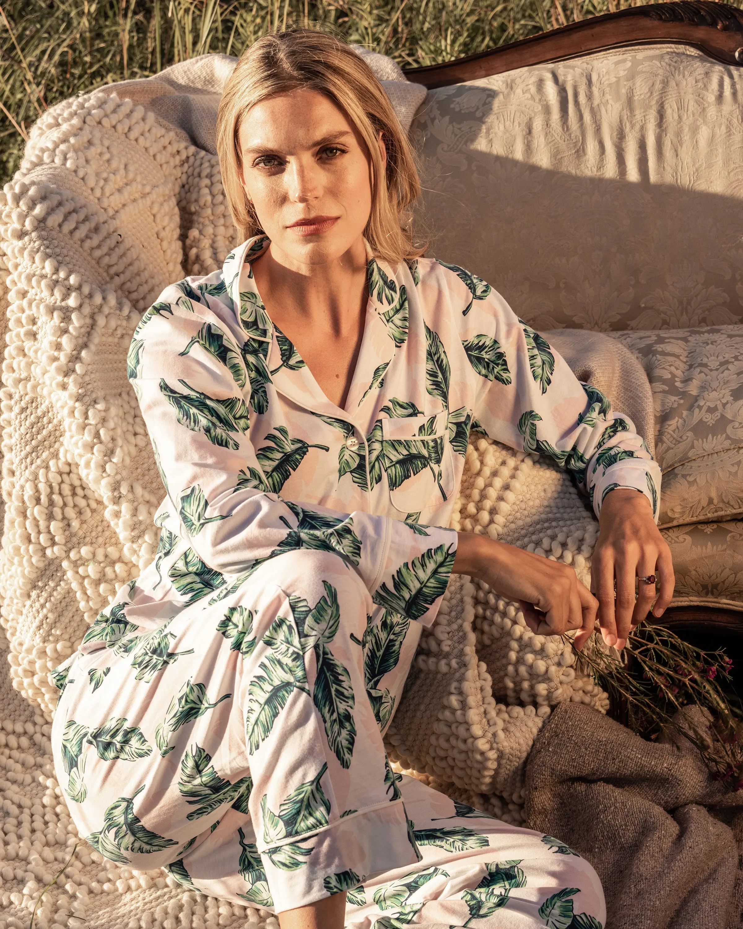 Luxe Pima Cotton St Tropez Palms Pajama Set sold by Larroude product image thumbnail 3