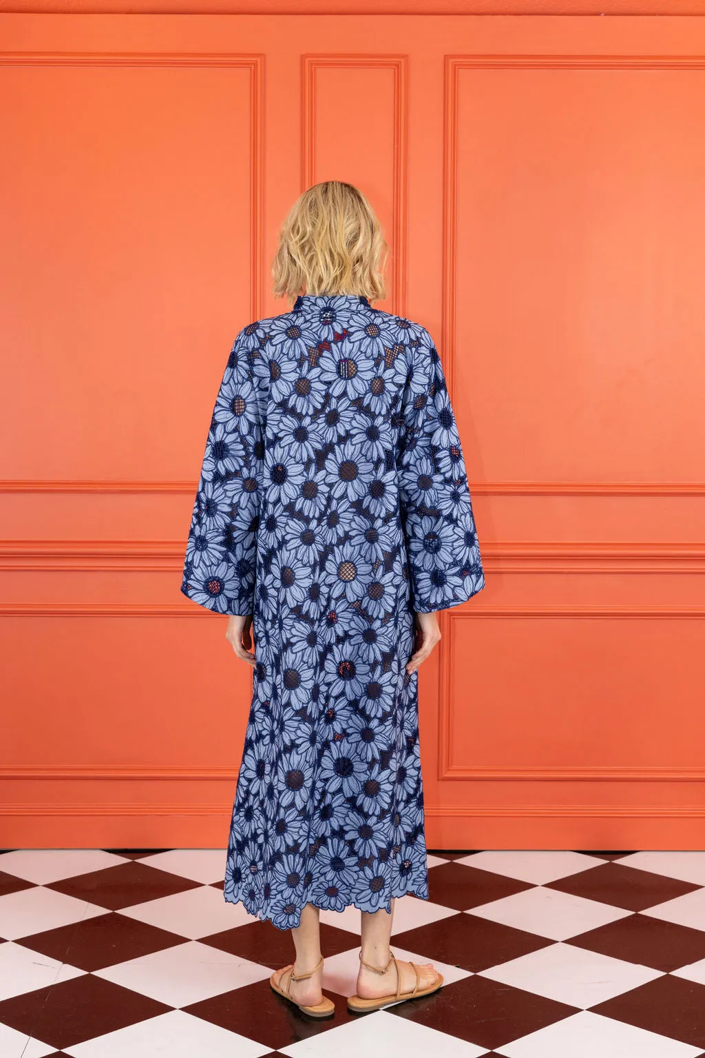 tonal blue flat lace maxi caftan sold by Larroude product image thumbnail 2