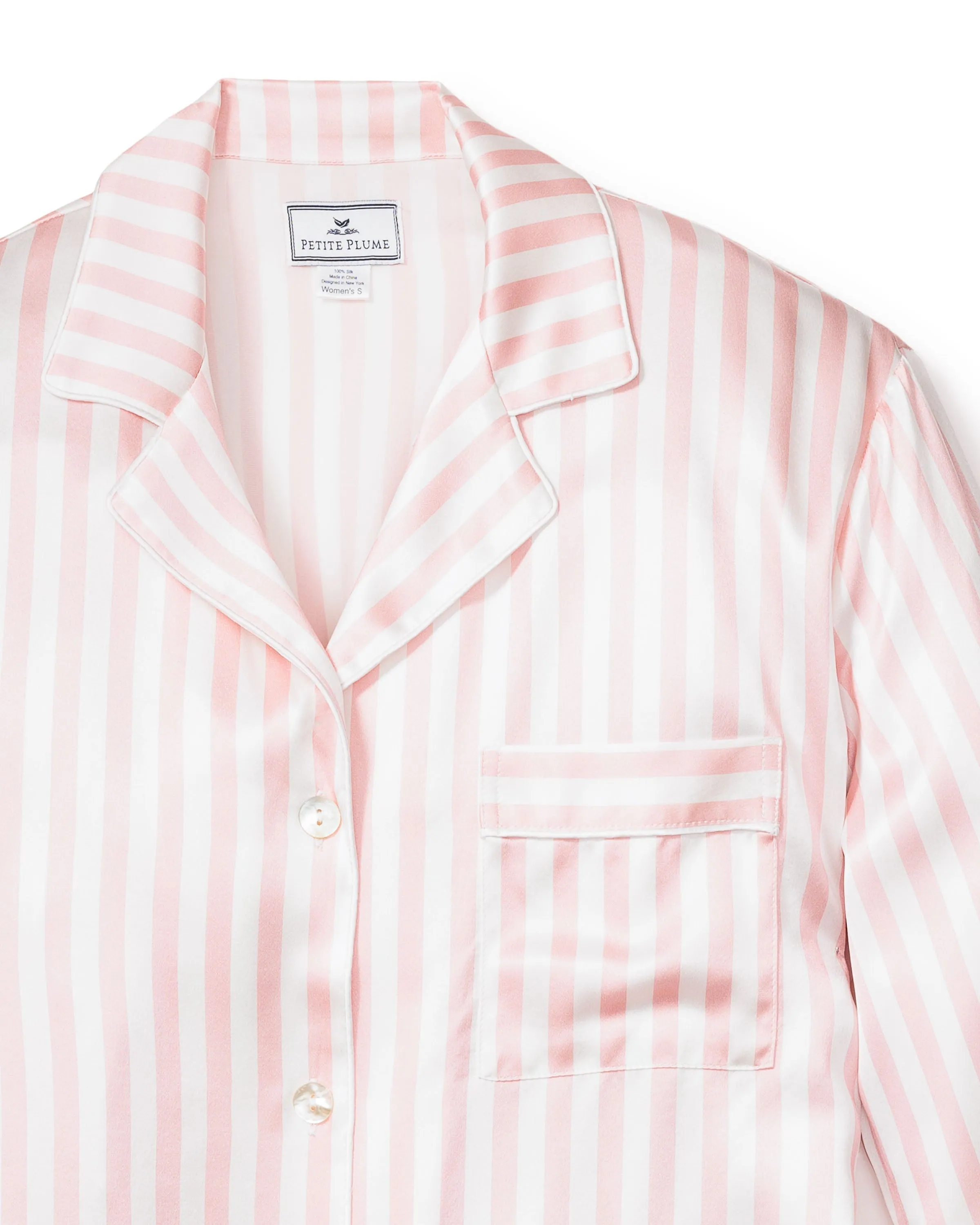 Women's Silk Pajama Set in Pink Stripe sold by Larroude product image thumbnail 4