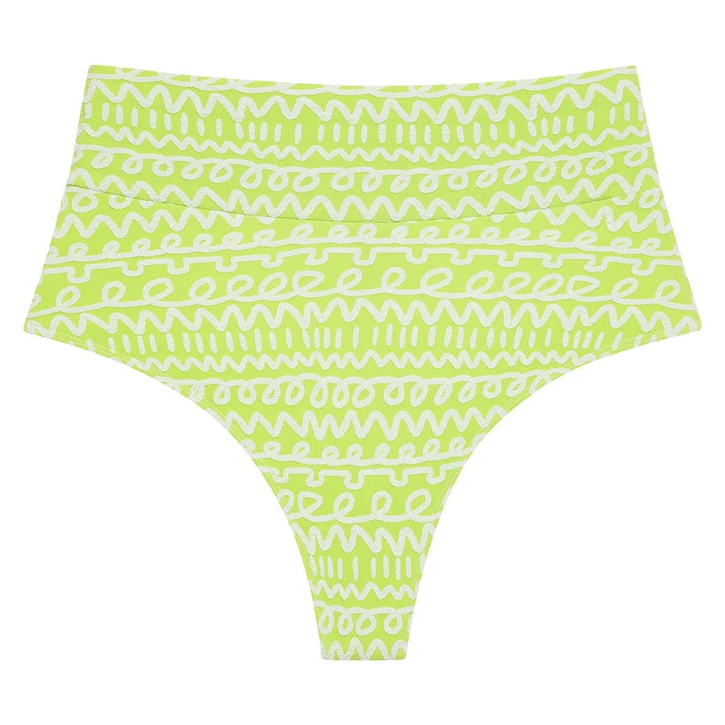 Lime Icing Added Coverage High Rise Bikini Bottom sold by Larroude