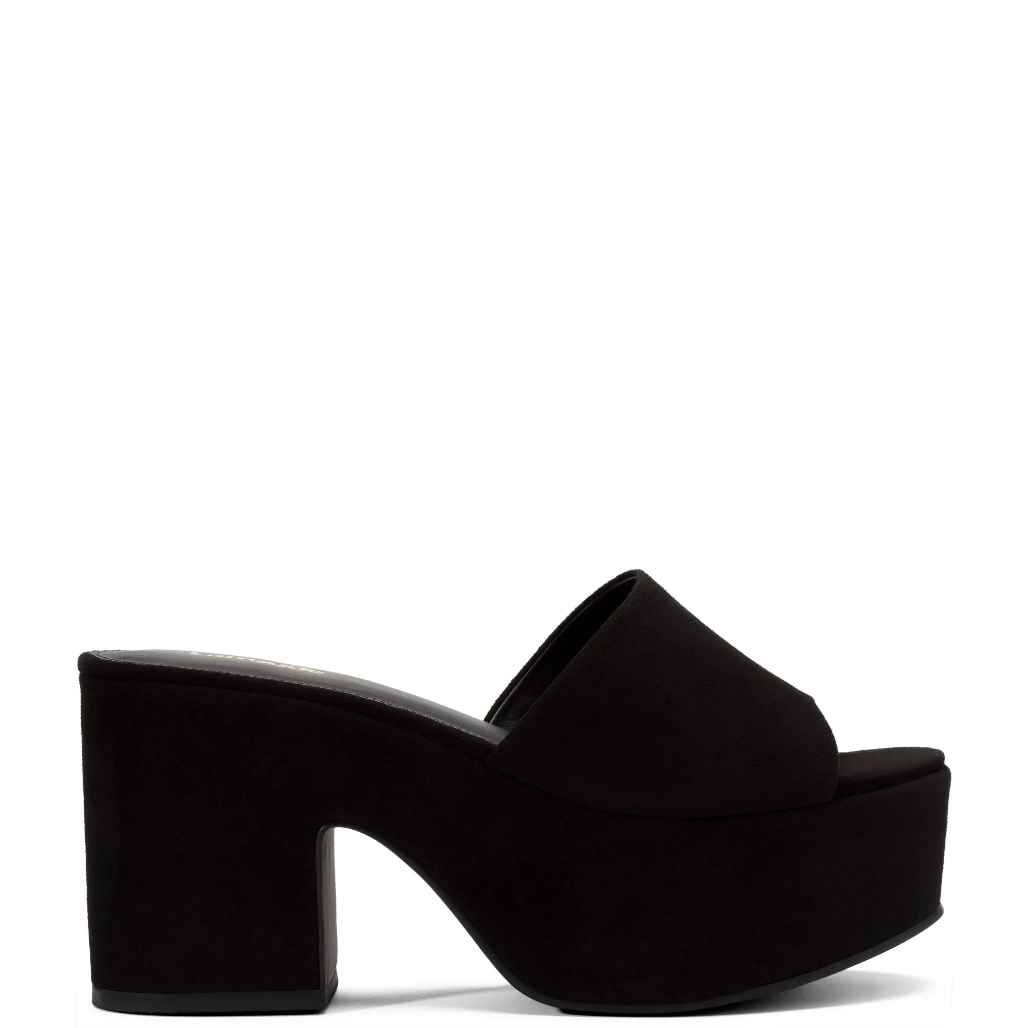 Miso Platform Sandal In Black Suede sold by Larroude