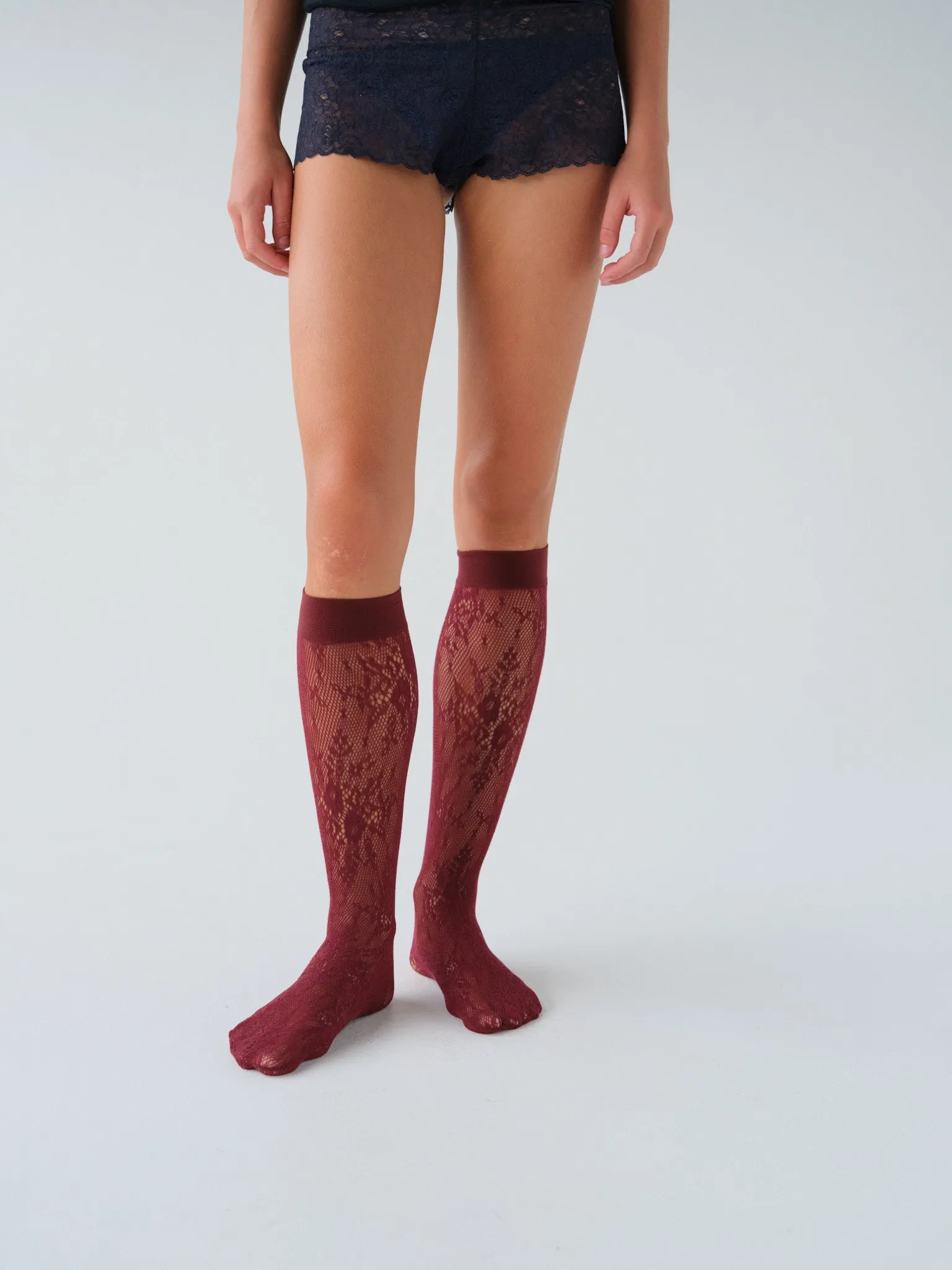 Rosa Lace Knee-Highs Deep Red sold by Fruity Booty product image thumbnail 2