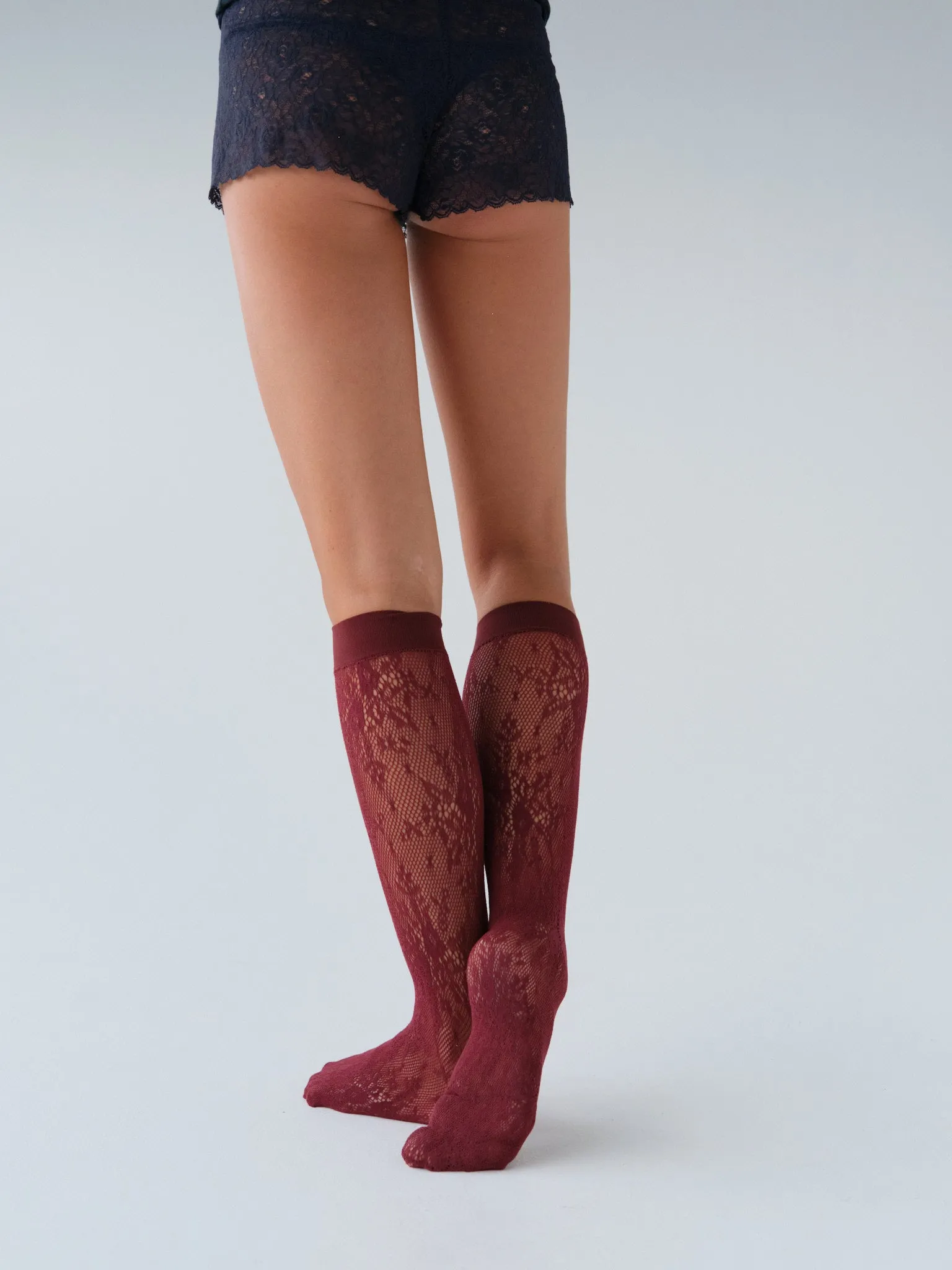 Rosa Lace Knee-Highs Deep Red sold by Fruity Booty product image thumbnail 3