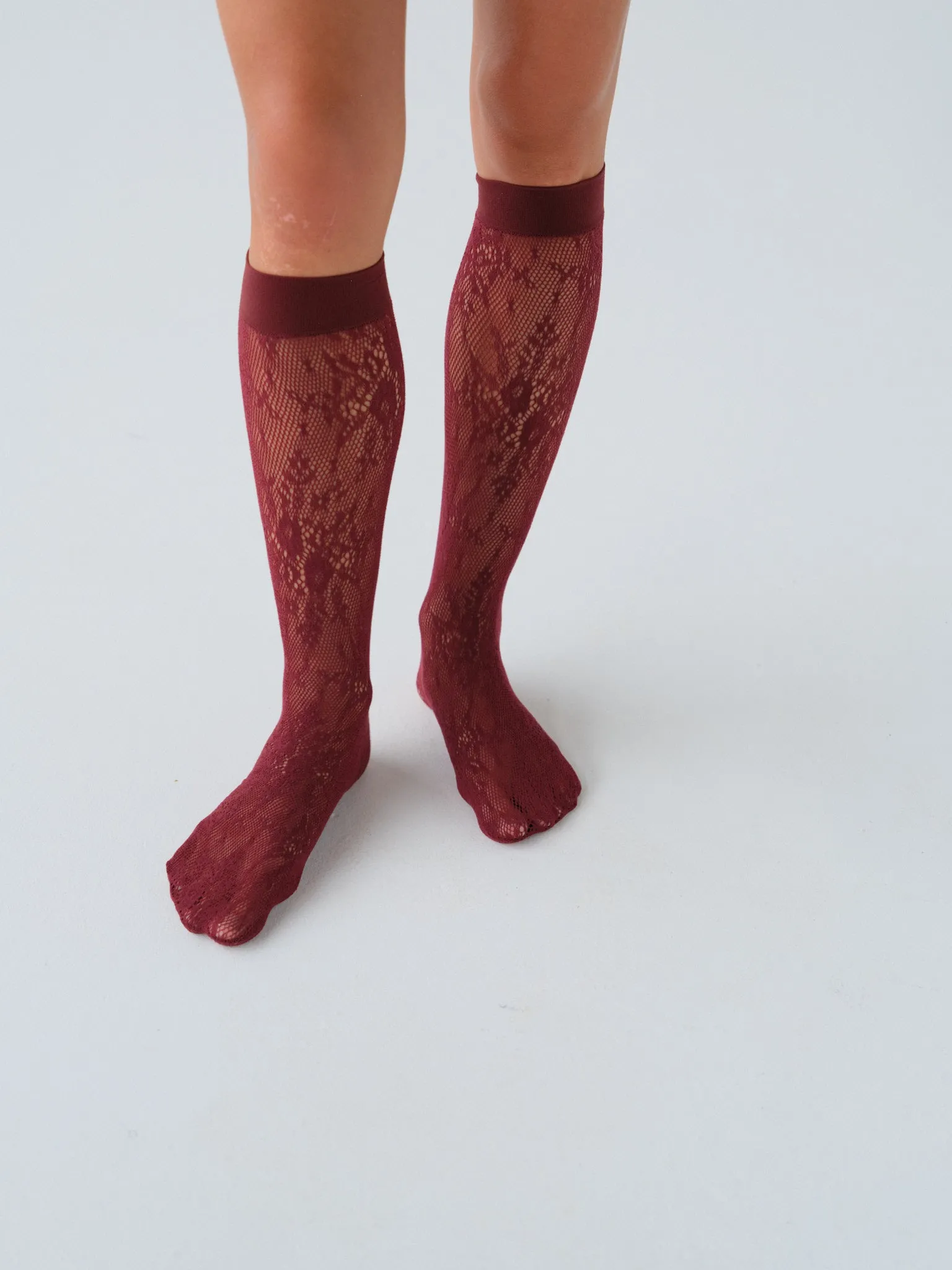 Rosa Lace Knee-Highs Deep Red sold by Fruity Booty product image thumbnail 4