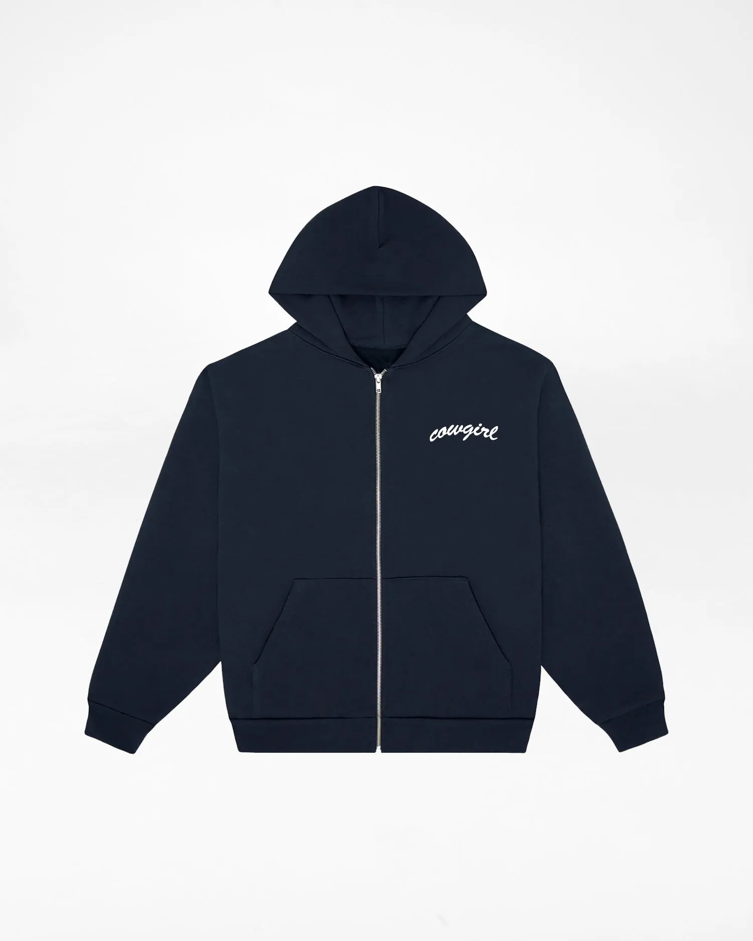 Cowgirl Small Script Zip-Up Hoodie (Navy Blue) sold by Cowgirl