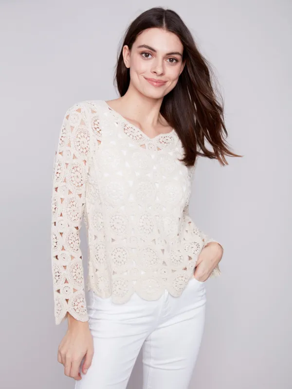 Scalloped Crochet Top - Natural sold by Charlie B