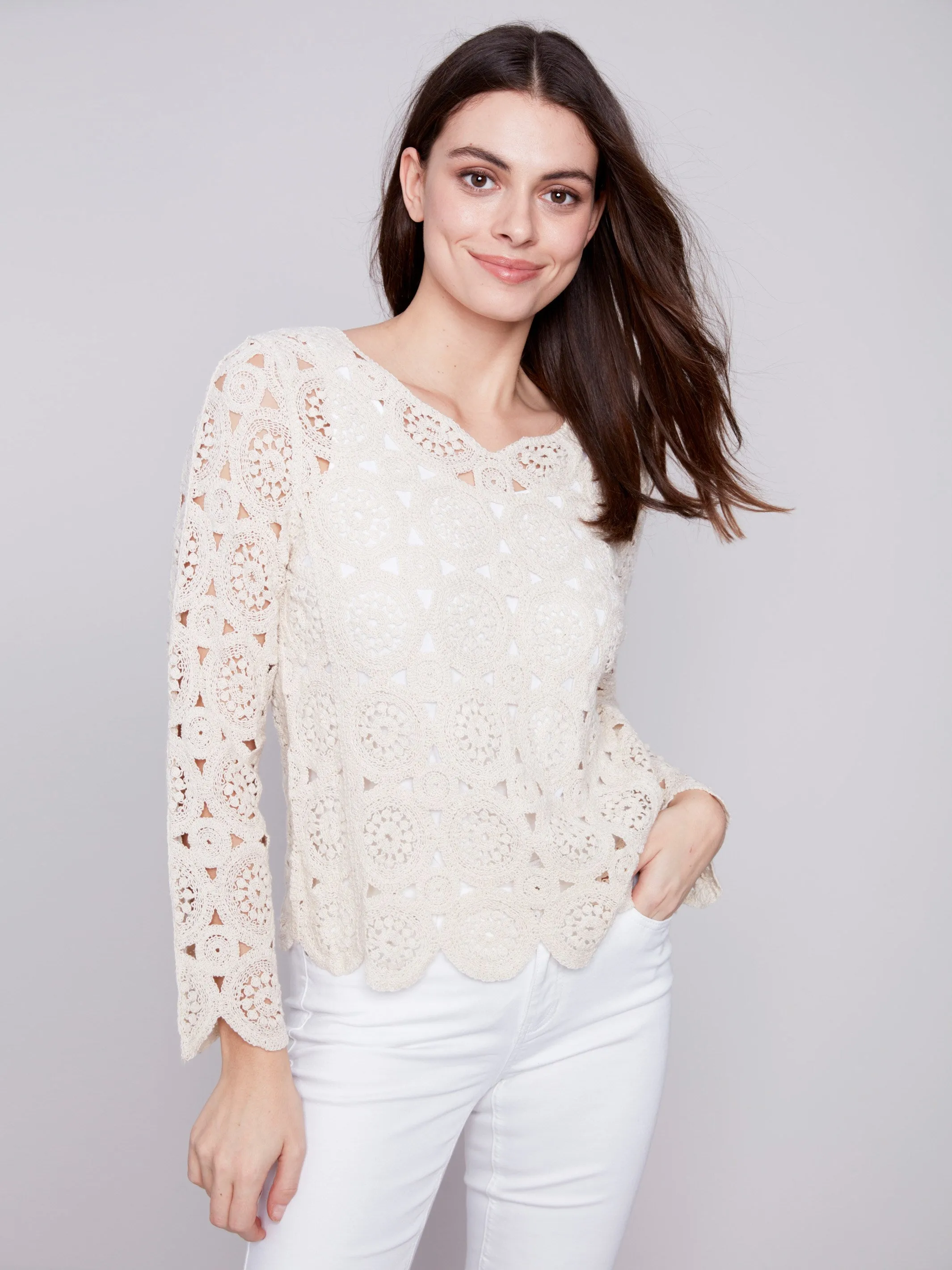Scalloped Crochet Top - Natural sold by Charlie B