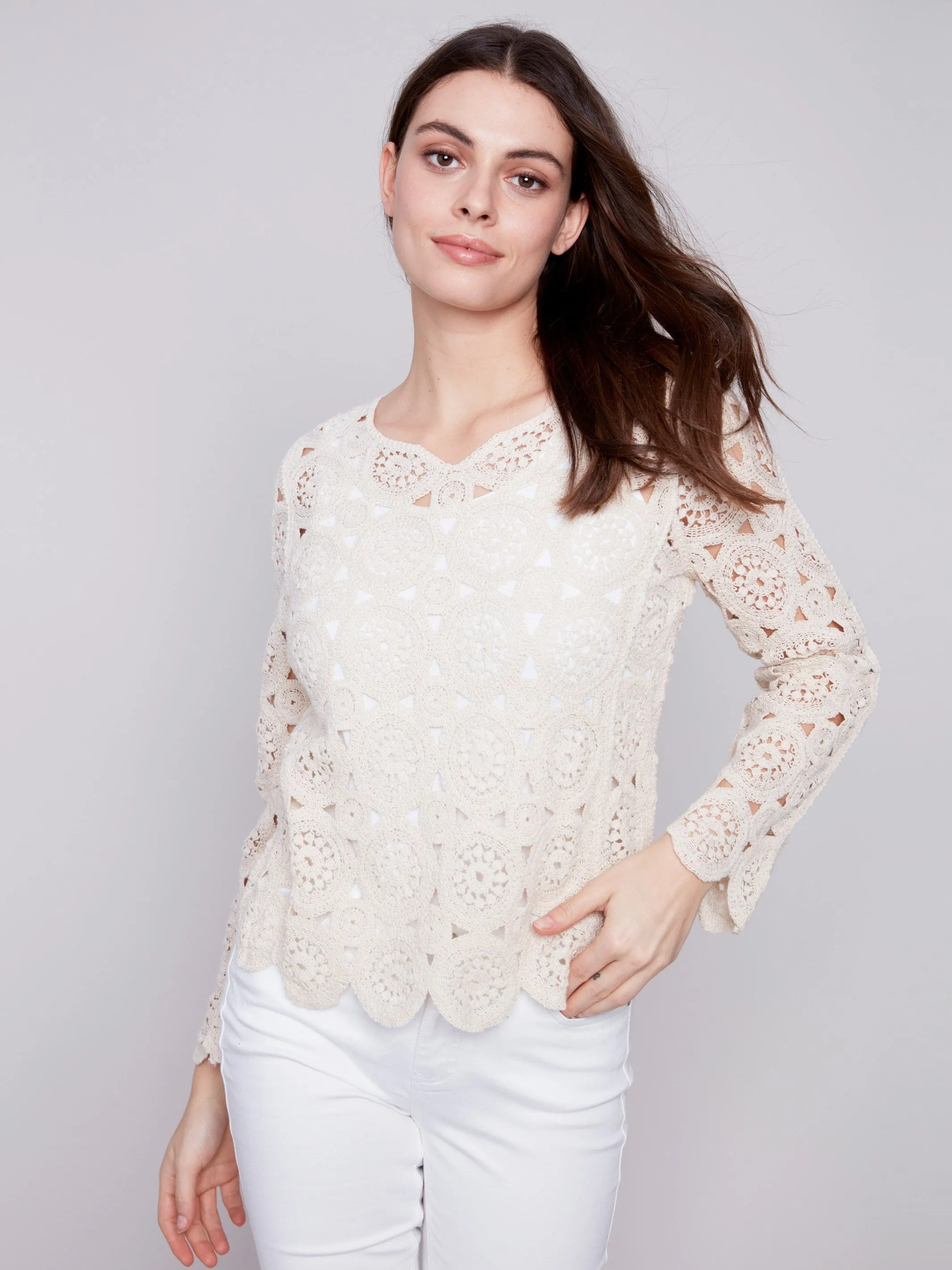 Scalloped Crochet Top - Natural sold by Charlie B product image thumbnail 4