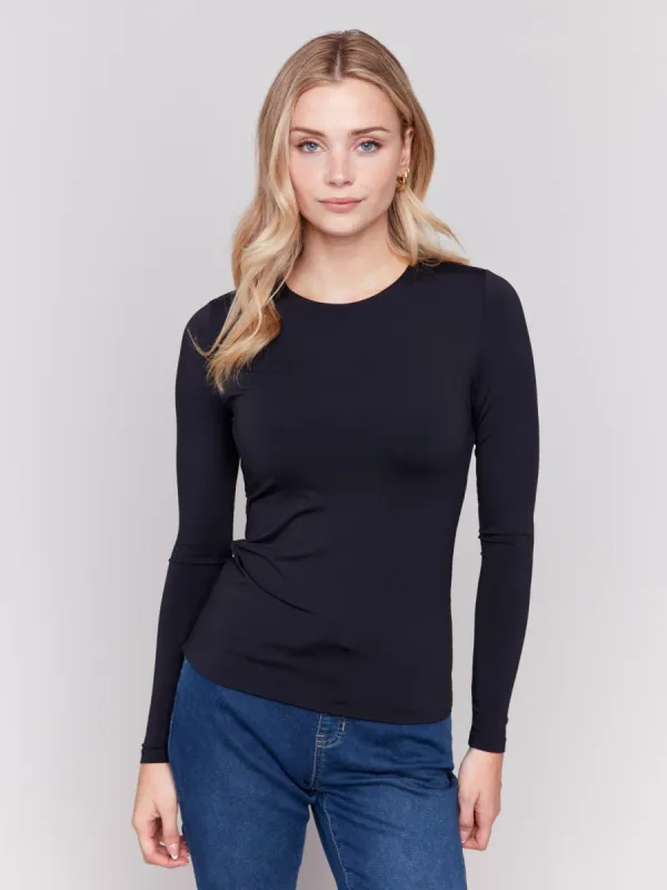 Long Sleeve Super Stretch Top - Black sold by Charlie B