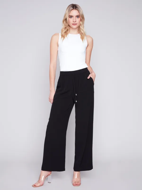 Wide Leg Pants with Drawstring - Black sold by Charlie B