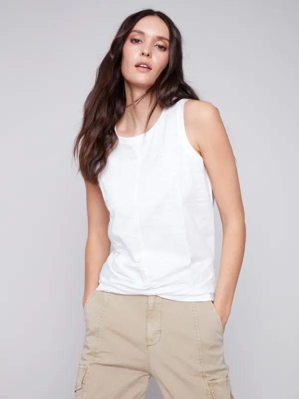 Organic Cotton Tank Top with Knot Detail - White sold by Charlie B