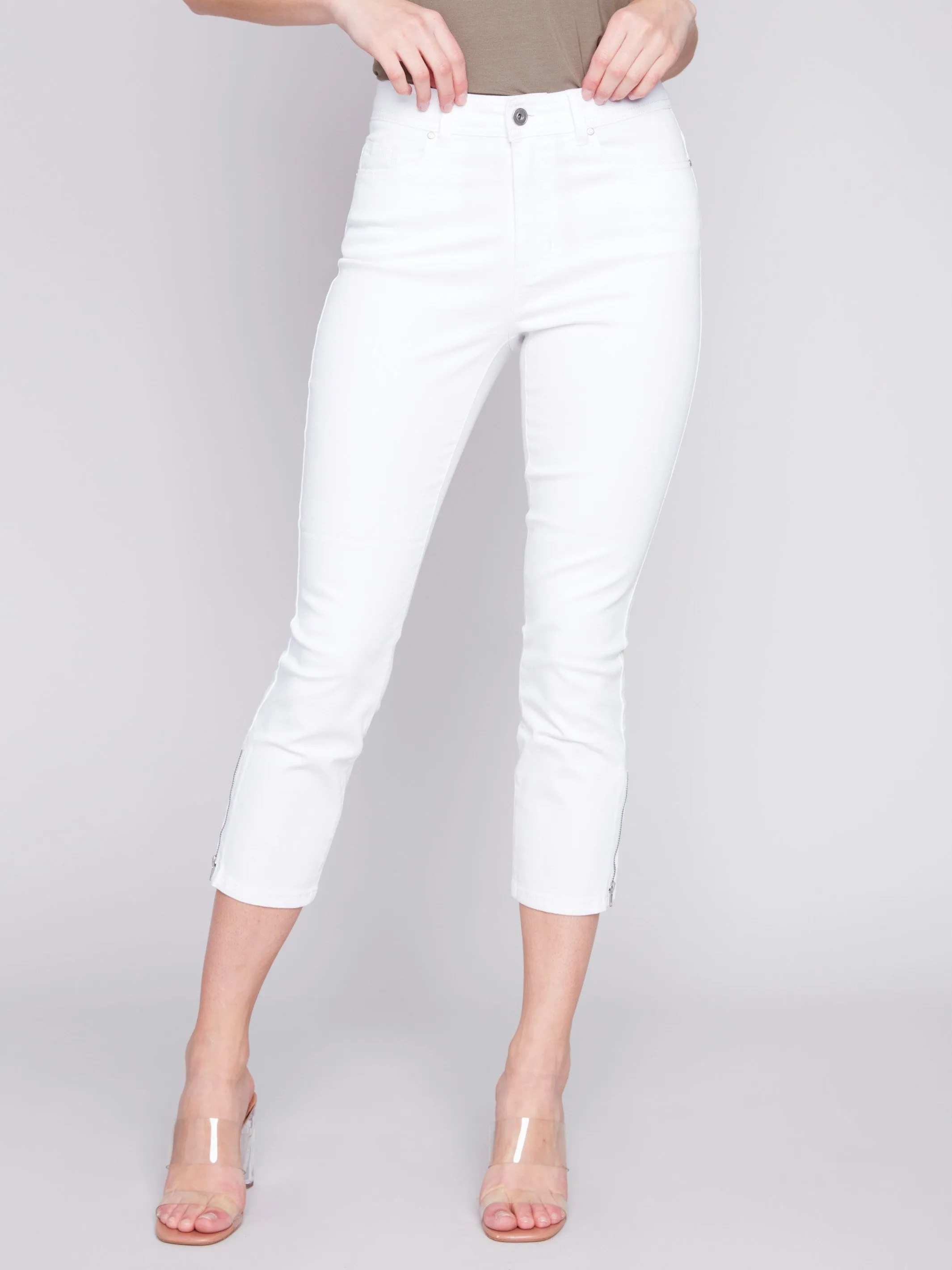 Cropped Twill Pants with Zipper Detail - White sold by Charlie B product image thumbnail 2
