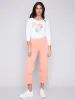 Cropped Pull-On Twill Pants with Hem Tab - Tangerine sold by Charlie B