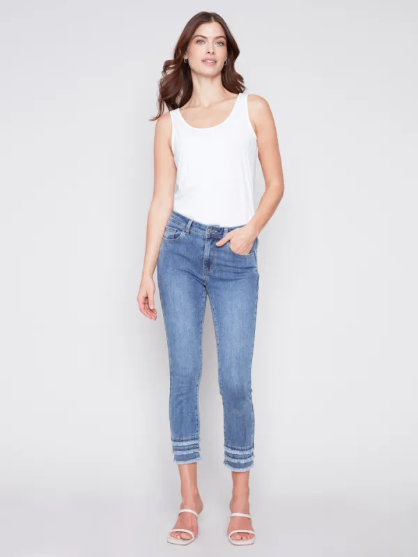 Frayed Hem Cropped Denim Pants - Medium Blue sold by Charlie B