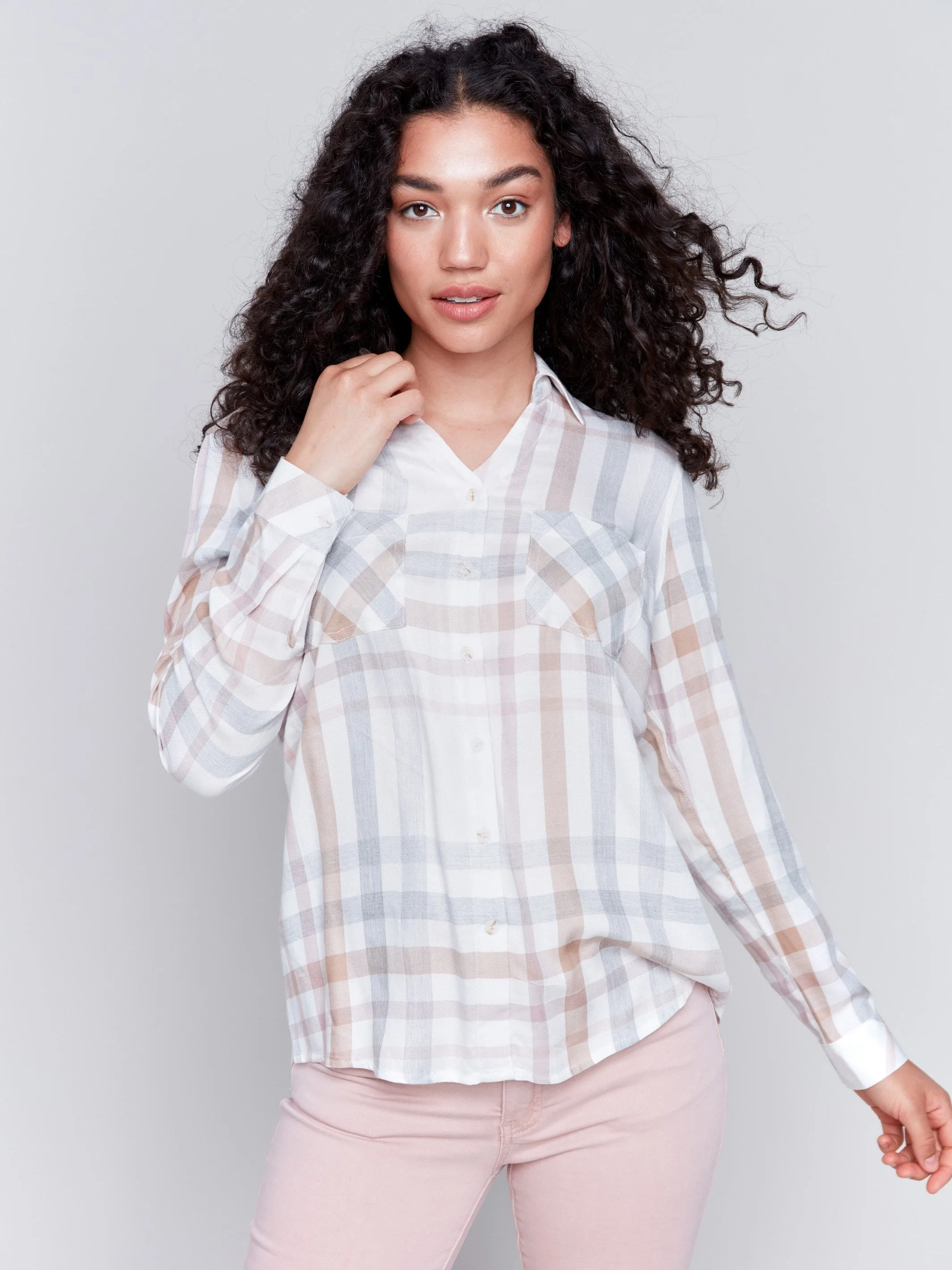 Soft Plaid Button-Down Shirt - Quartz sold by Charlie B product image thumbnail 4