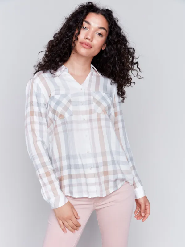 Soft Plaid Button-Down Shirt - Quartz sold by Charlie B