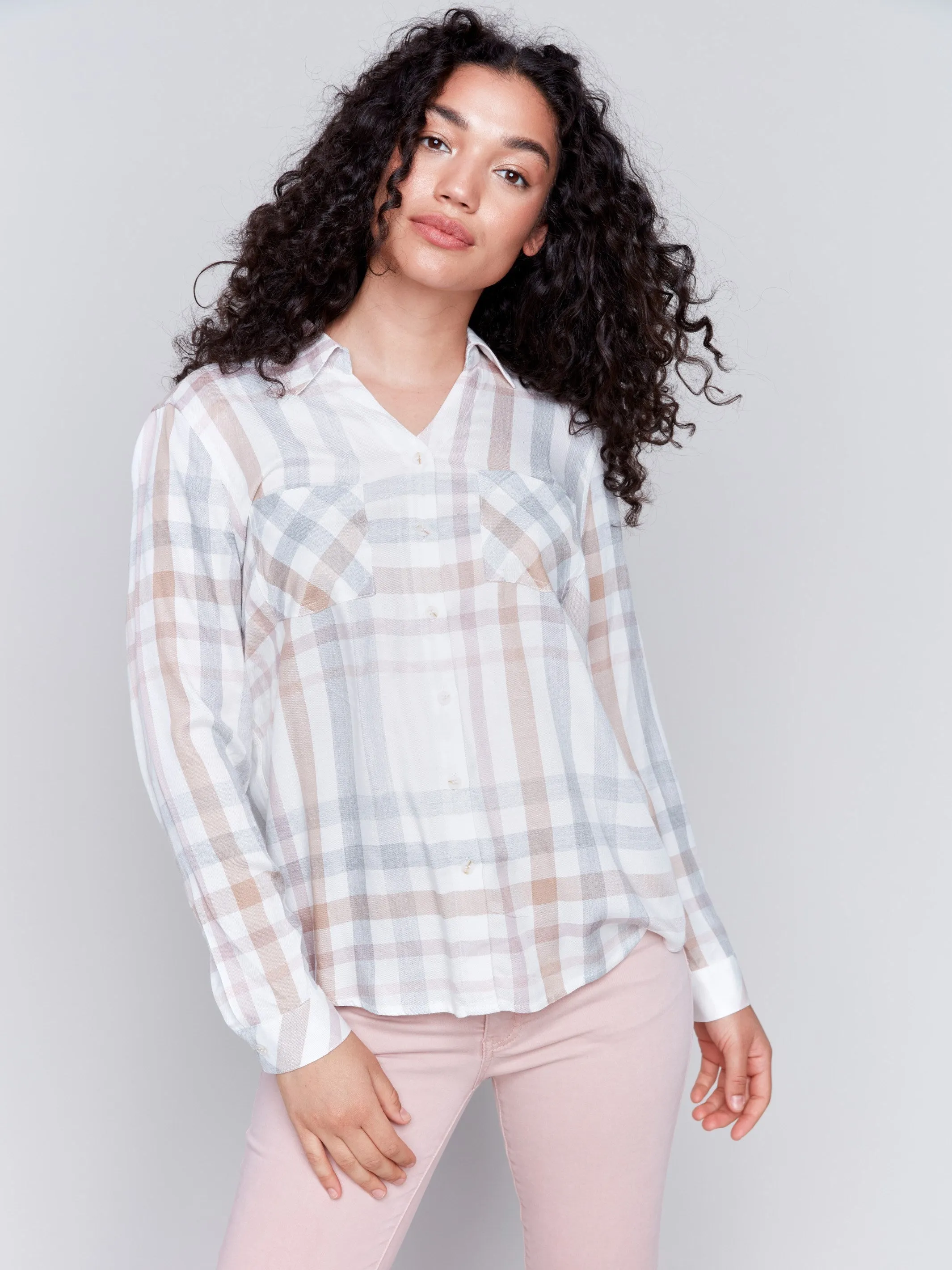 Soft Plaid Button-Down Shirt - Quartz sold by Charlie B