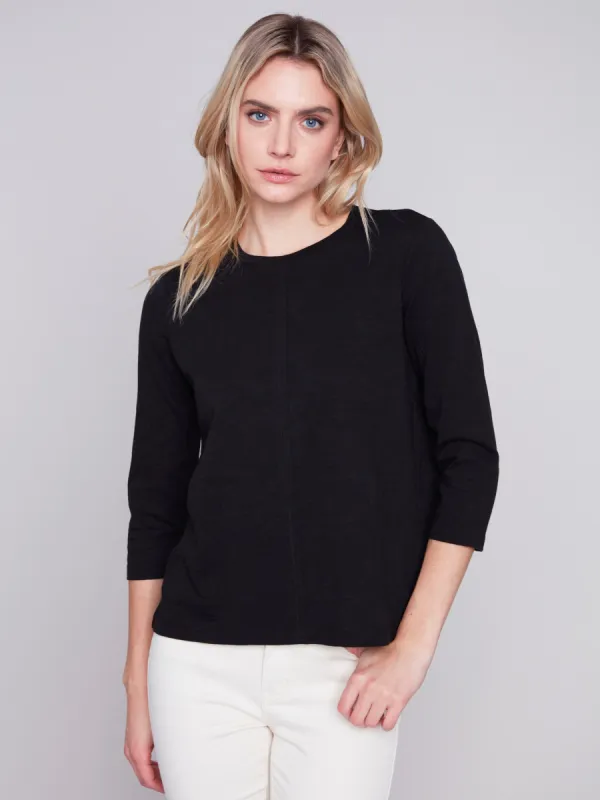 Organic Cotton Slub Knit Top - Black sold by Charlie B