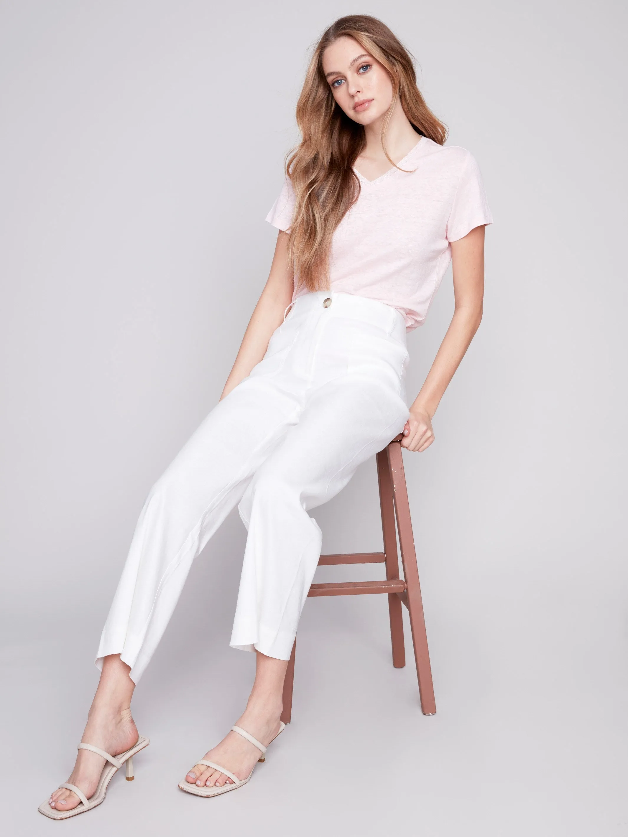 Cropped Linen Blend Pants - White sold by Charlie B product image thumbnail 2