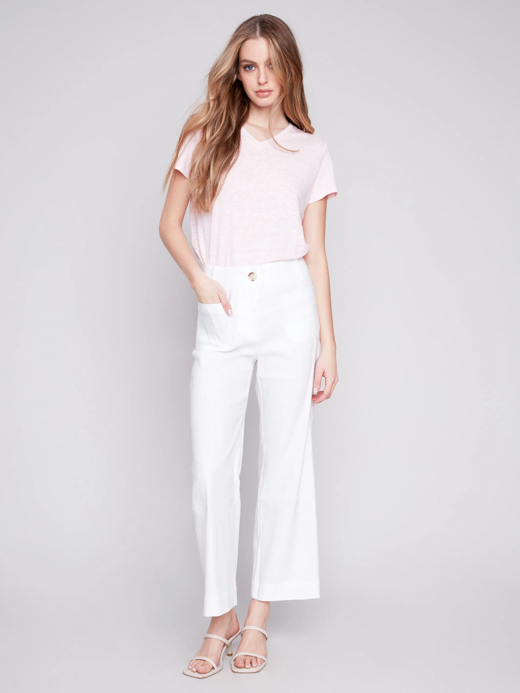 Cropped Linen Blend Pants - White sold by Charlie B product image thumbnail 4
