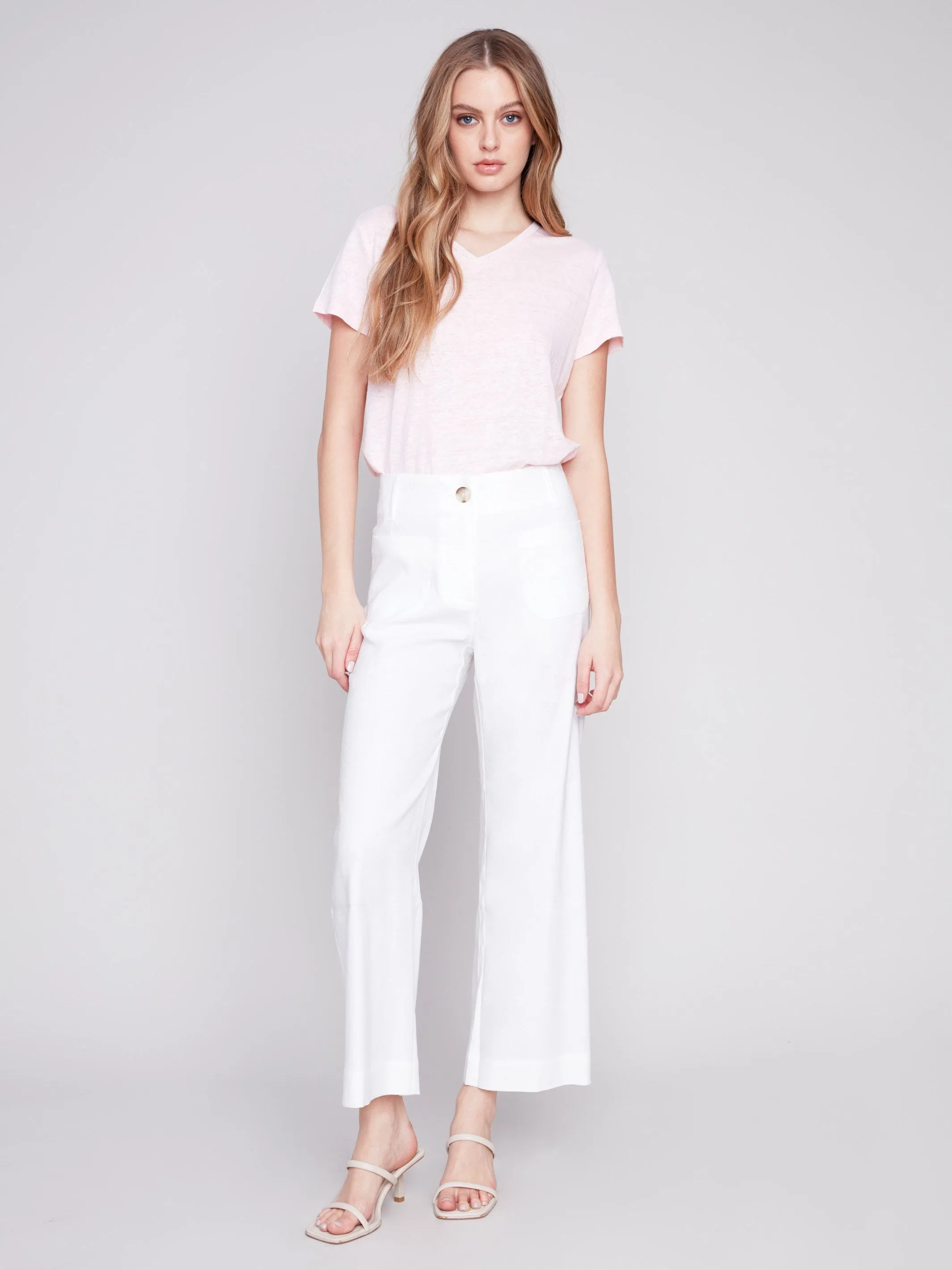Cropped Linen Blend Pants - White sold by Charlie B