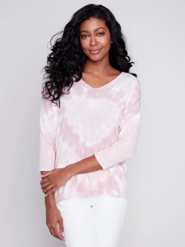 Tie Dye V-Neck Knit Top - Dusty Rose sold by Charlie B