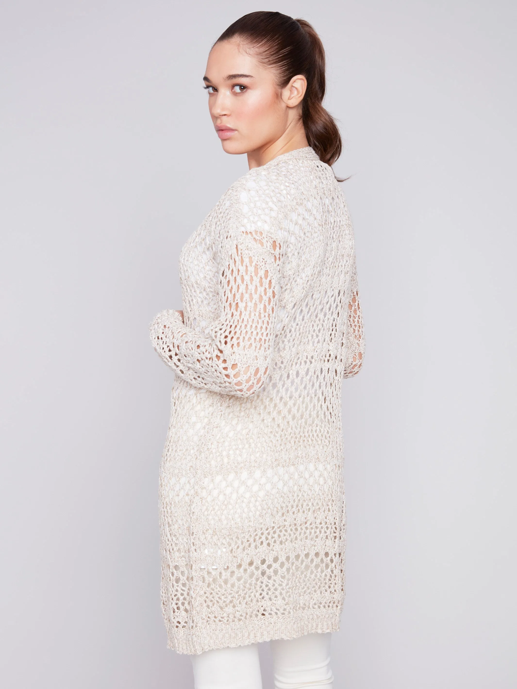 Long Knit Crochet Cardigan - Beige sold by Charlie B product image thumbnail 2