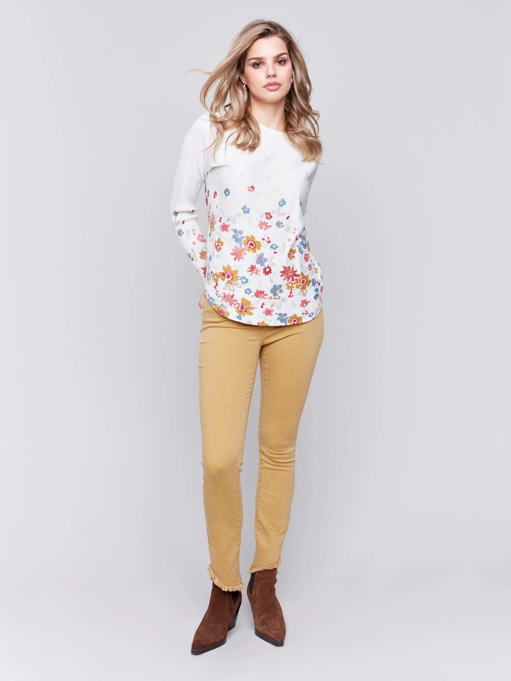 Bootcut Twill Pants with Asymmetrical Hem - Amber sold by Charlie B product image thumbnail 4