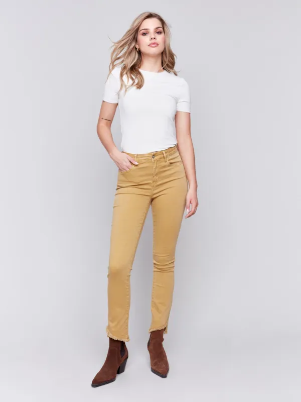 Bootcut Twill Pants with Asymmetrical Hem - Amber sold by Charlie B