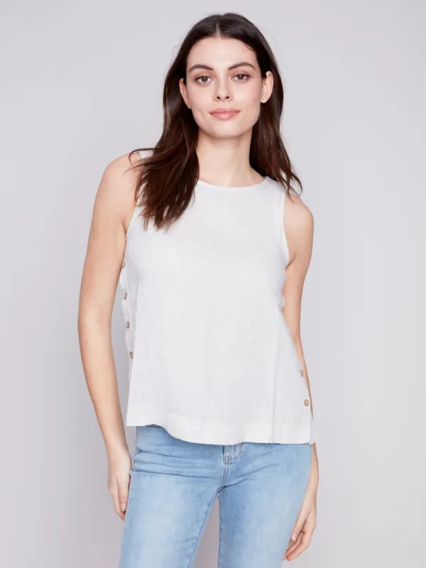 Sleeveless Linen Top with Side Buttons - Natural sold by Charlie B