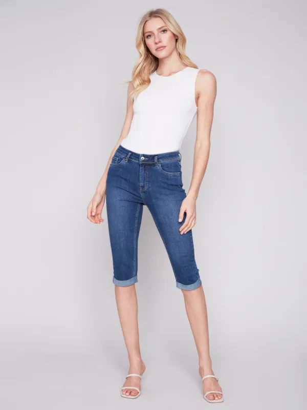 Stretch Denim Pedal Pusher Pants - Indigo sold by Charlie B