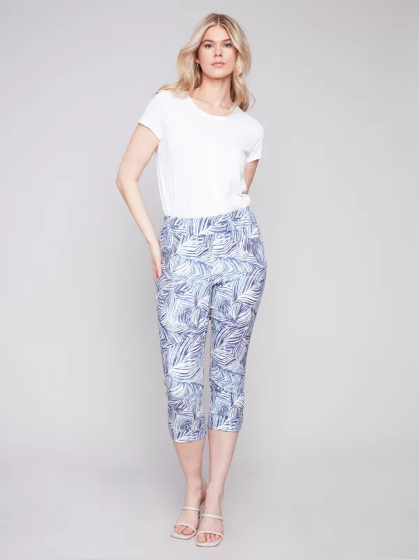 Printed Stretch Pull-On Capri Pants - Leaves sold by Charlie B