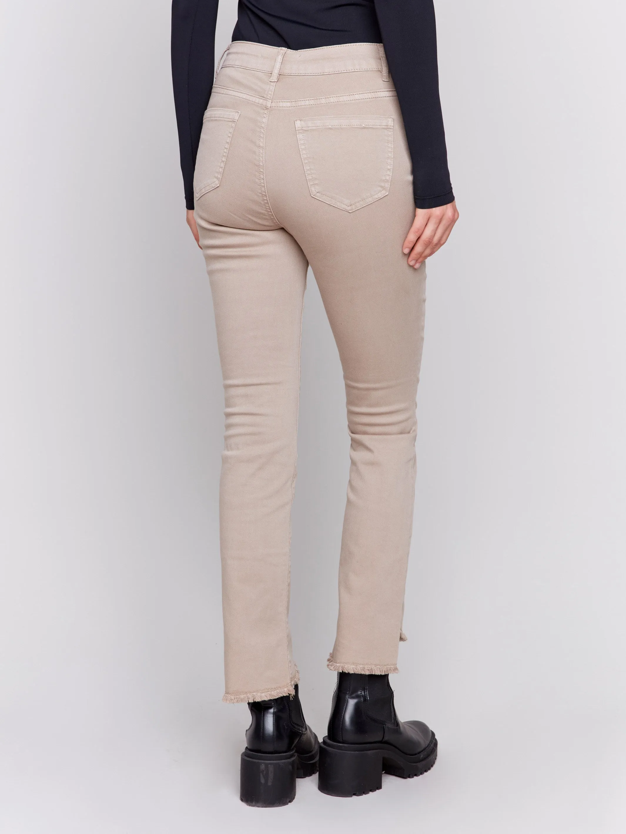 Bootcut Twill Pants With Asymmetrical Hem - Almond sold by Charlie B product image thumbnail 4