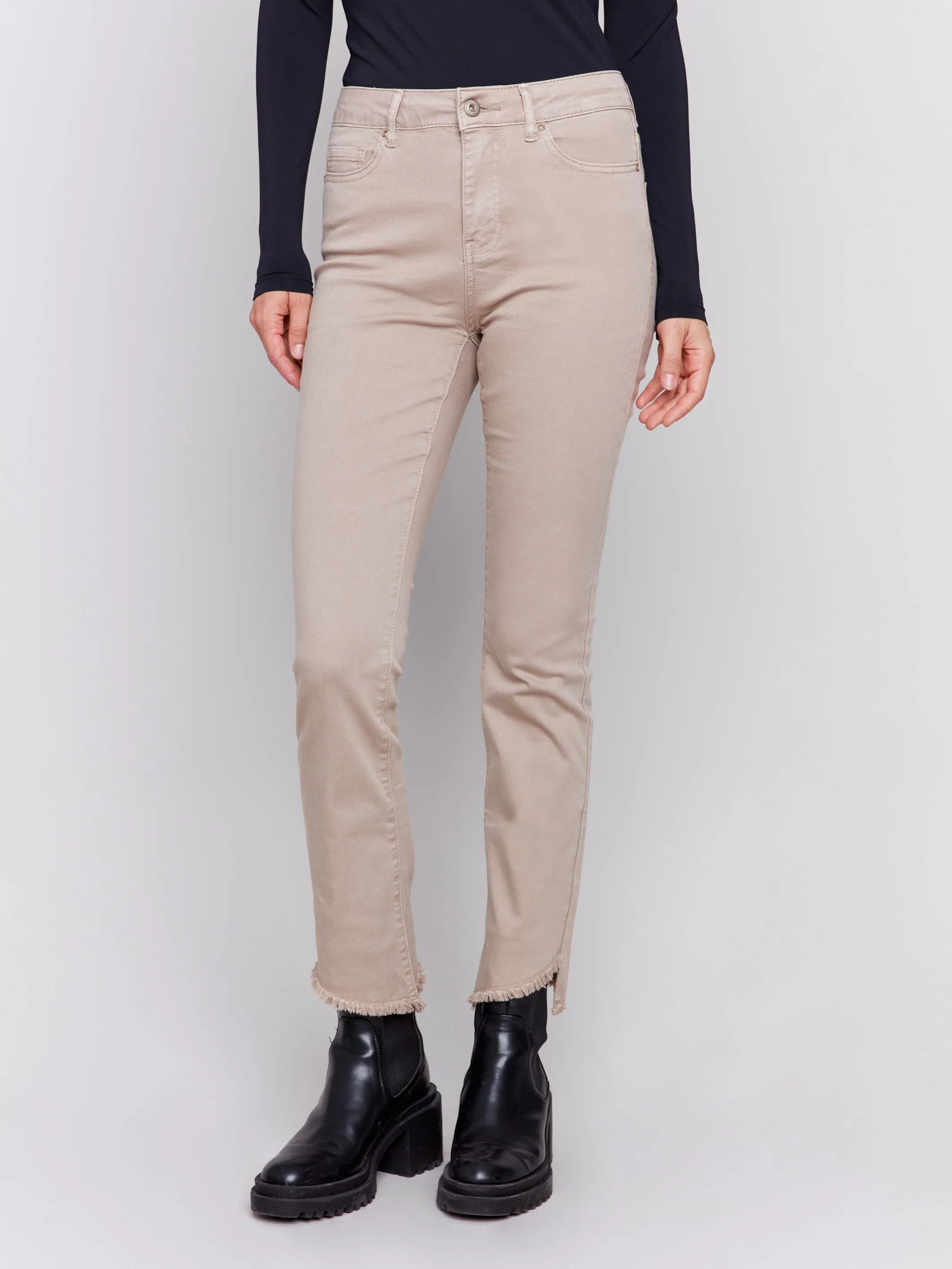 Bootcut Twill Pants With Asymmetrical Hem - Almond sold by Charlie B product image thumbnail 2