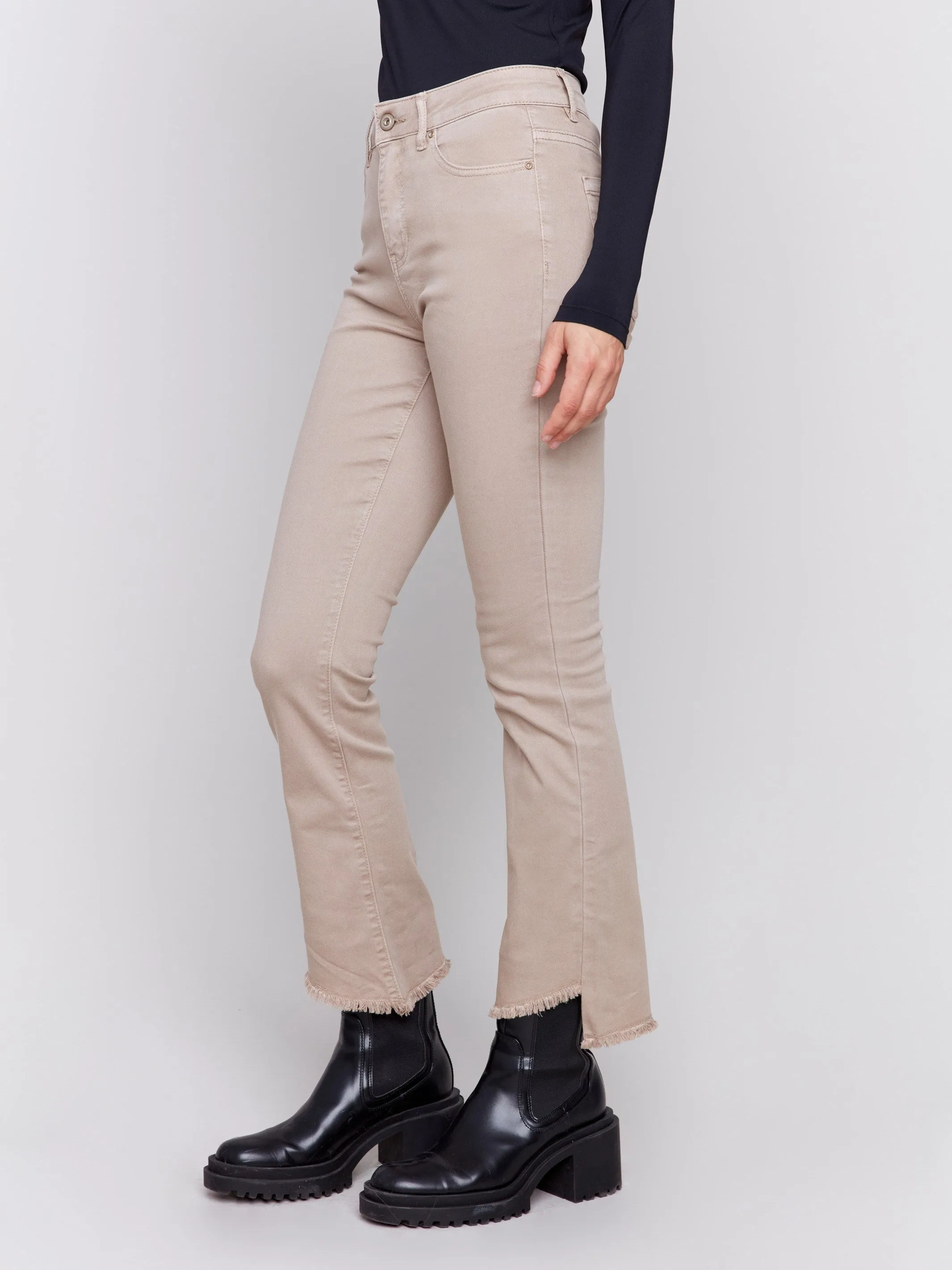 Bootcut Twill Pants With Asymmetrical Hem - Almond sold by Charlie B product image thumbnail 3