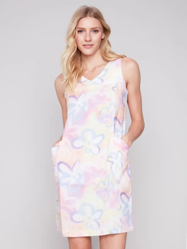 Sleeveless Printed Linen Dress - Graffiti Flower sold by Charlie B