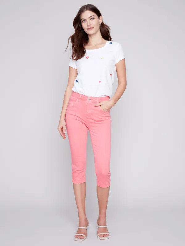 Knee High Capri Twill Pants - Flamingo made by Charlie B