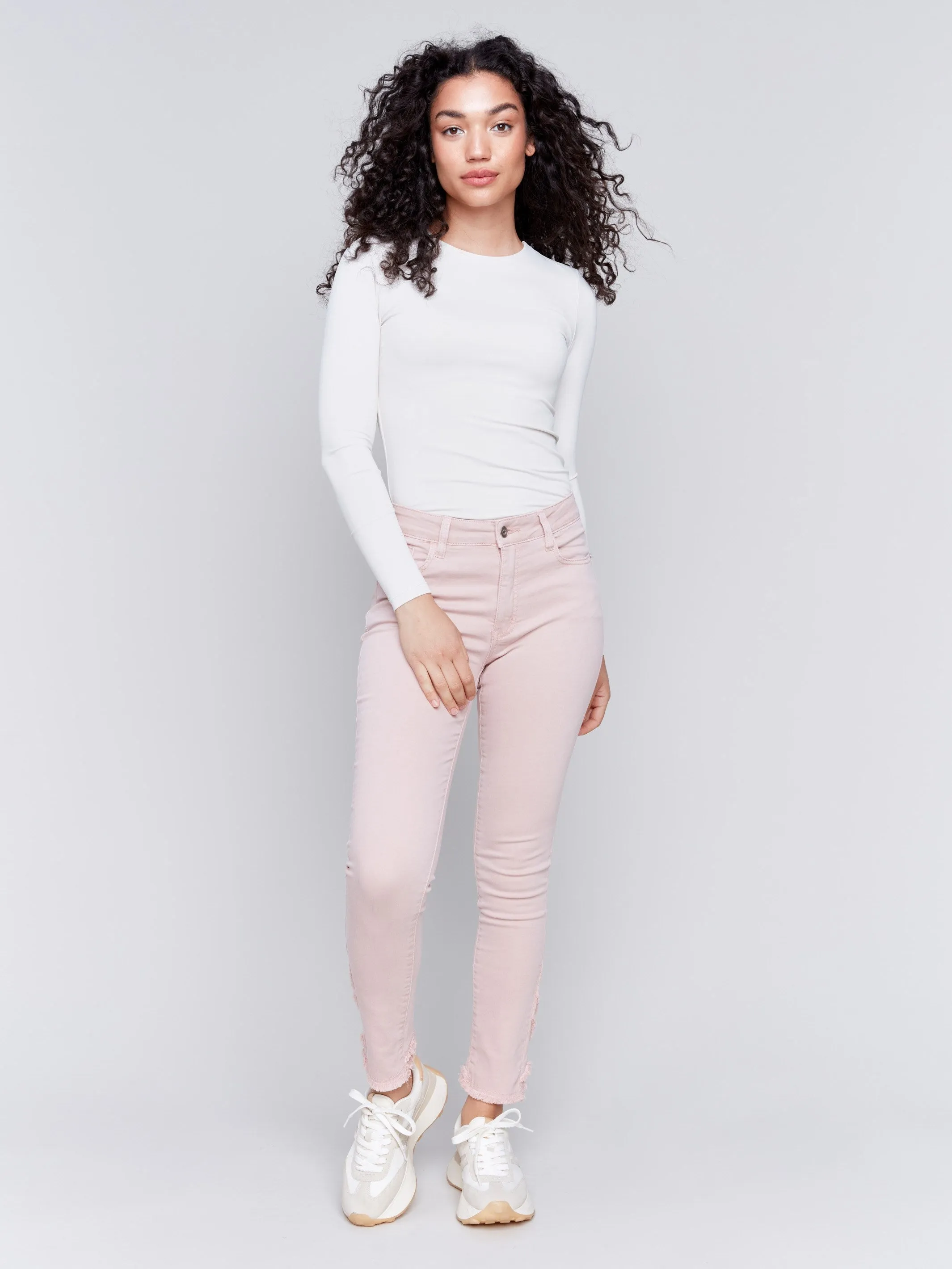 Slim Fit Twill Pants with Frayed Tulip Hem - Quartz sold by Charlie B product image thumbnail 5