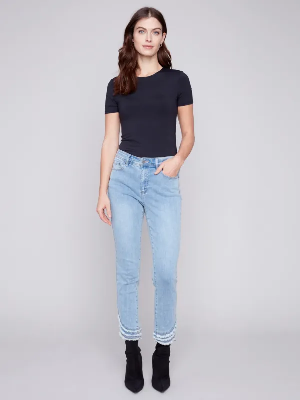 Frayed Hem Denim Pants - Light Blue sold by Charlie B