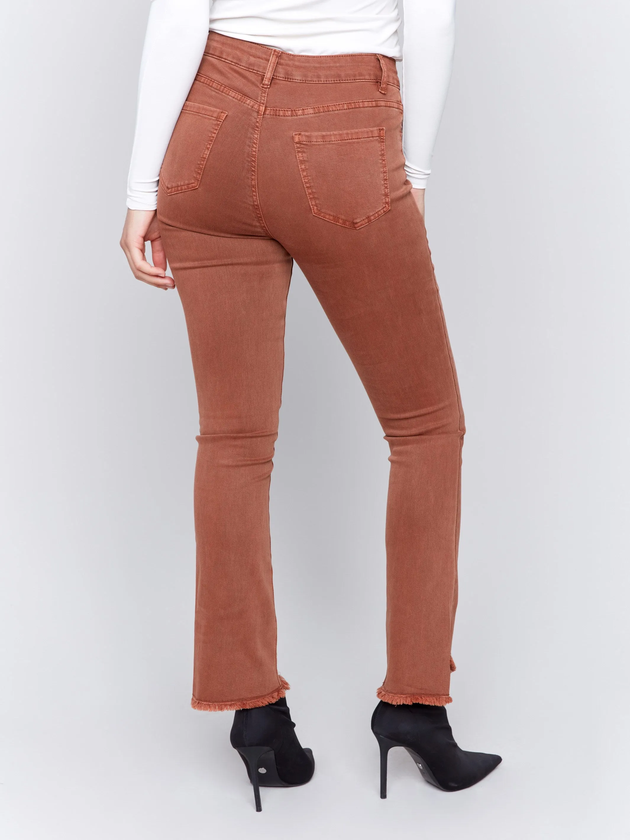 Bootcut Twill Pants With Asymmetrical Hem - Terracotta sold by Charlie B product image thumbnail 4