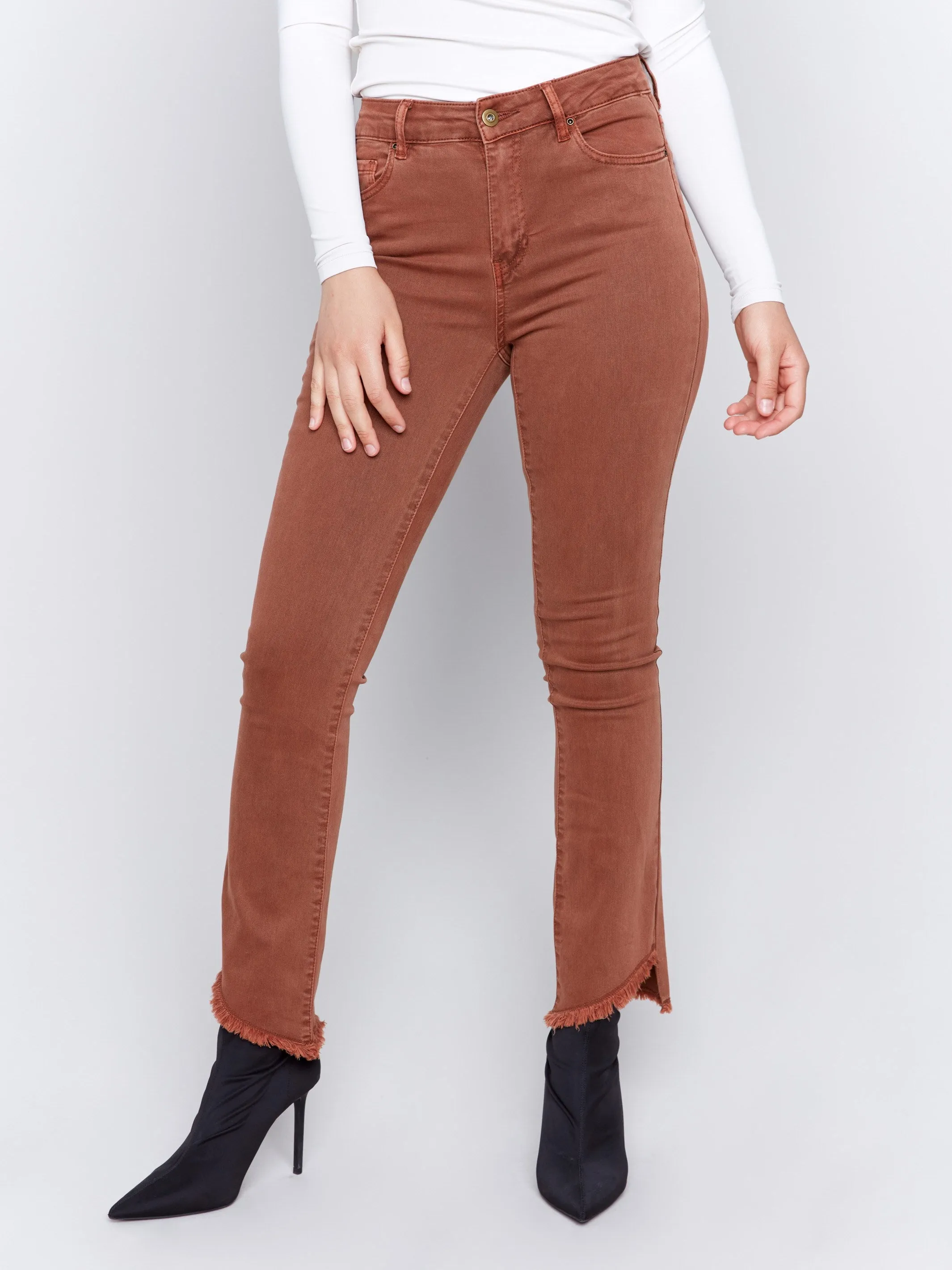 Bootcut Twill Pants With Asymmetrical Hem - Terracotta sold by Charlie B product image thumbnail 2