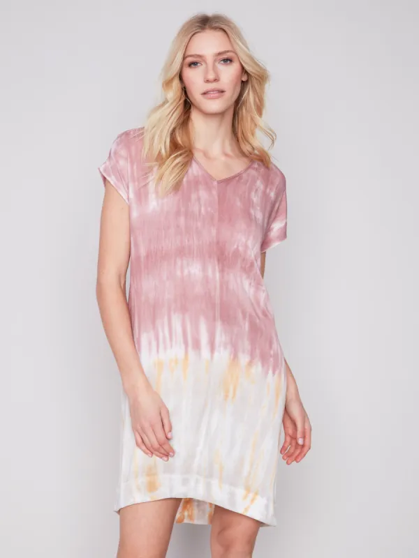 Tie Dye Dress with Dolman Sleeves - Woodrose sold by Charlie B